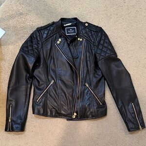 Juicy Couture Black Leather Jacket with Gold Accents 100% Lamb leather size M